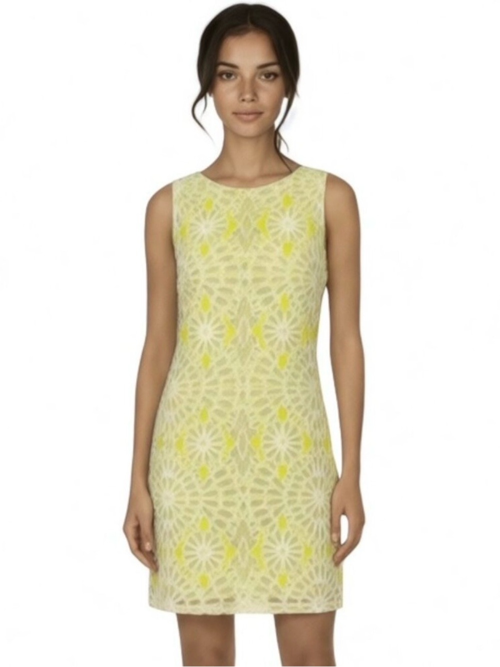 Belle by Badgley Mischka floral lime green mesh lace overlay sheath dress